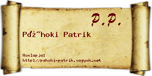 Páhoki Patrik névjegykártya